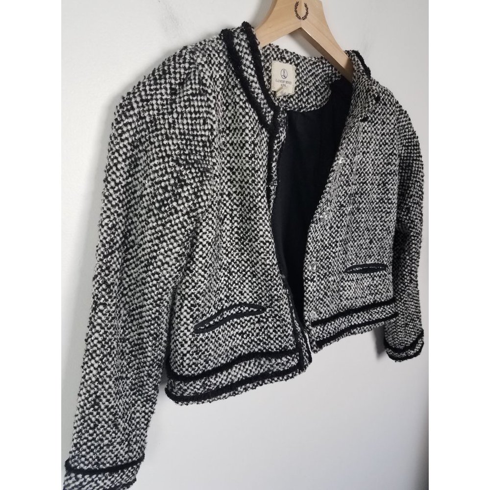 Lands' End Girls Sz. 7/8 Black/White/Silver Tweed Button Up Jacket/Blazer - Picture 4 of 9
